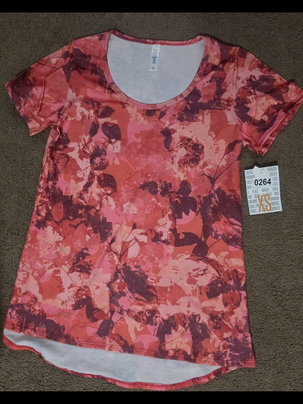 LuLaRoe Short Sleeve Scoop Neck Floral Tee - Coral/Pink